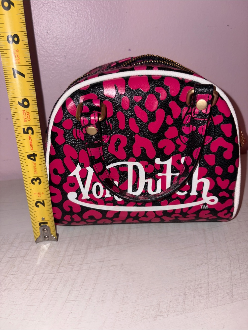Von Dutch Black and Hot Pink Leopard Bowling Bag - Picture 11 of 12